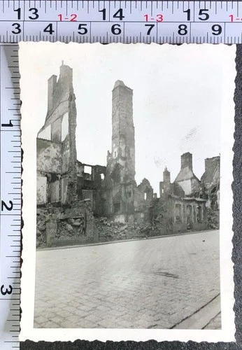 WW2 Era Military BW Photo Snapshot Destruction Carentan France Buildings