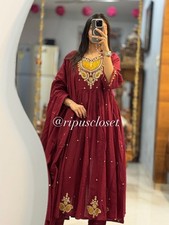 Party Wear Anarkali Kurti Pant Dupatta Set Indian Designer Ethnic Kurta Dress