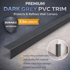 PVC Corner Angle Trim Dark Grey 2.5 M 90° Plastic Equal Unequal Edge Protector