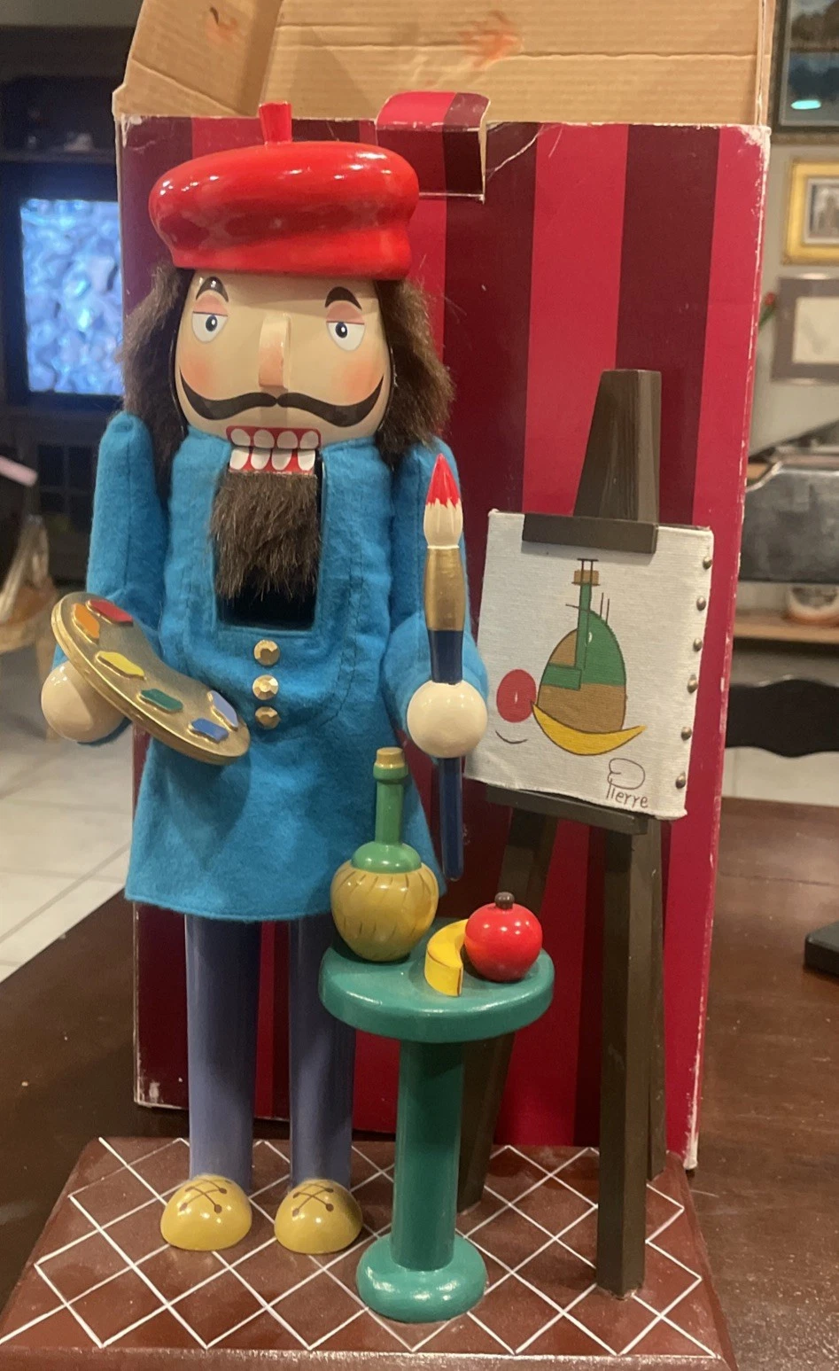 Bombay 15" Pierre Santa's Artist Painting Nutcracker Easel Brush Stand 1998 VTG