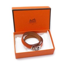 Authentisches Hermès Kelly Double Tour Lederarmband - Orange Box Palladium Hardw