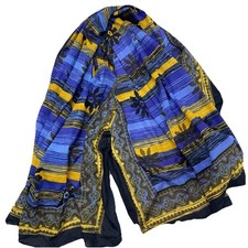 Boho Beach Wrap Floral Scarf Shawl Blue Gold Black XL 69x44 Hippie Island Tropic