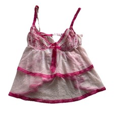 Vintage Victoria s Secret Angel Pink Sheer Mesh Lace Babydoll Cami 36C Y2K