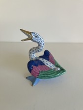 Herend Squawking Goose Blue Fishnet Porcelain Figurine