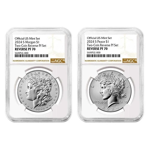 2pc Set - 2024-S Reverse Proof $1 Morgan and Peace Silver Dollar NGC PF70 Brown