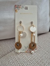 Long Boho Dangle Earrings Gold Tone with Pear...