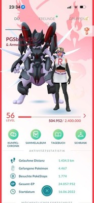 Pokémon Go ACC LVL 56 (Armored Mewto) 1.5m Stardust 39 Legendary and more 