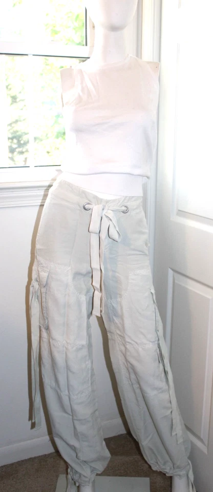 全新带标签 Ralph Lauren 工装裤蓝色标签系列米色 100% 真丝安圭拉尺寸 6