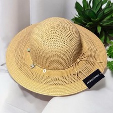 Tan Sun Hat with Wide Brim and Decorative Band