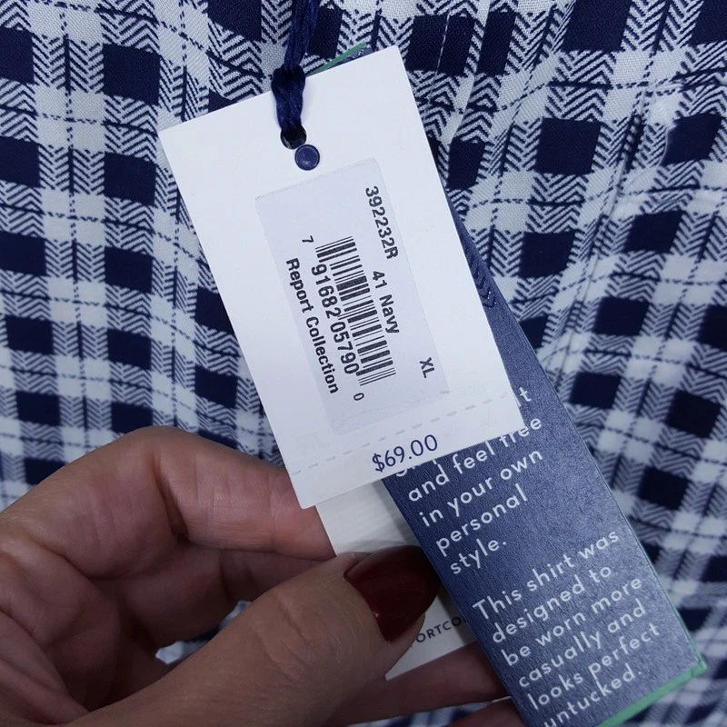 REPORT COLLECTION Shirt Mens XL Navy Check Button Down Modal Stretch Sustainable - Image 4 of 4