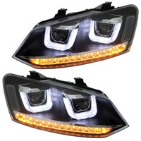 LED Scheinwerfer FüR VW Polo 6R 6C Schwarz + Dynamischer Blinker TFL Optik