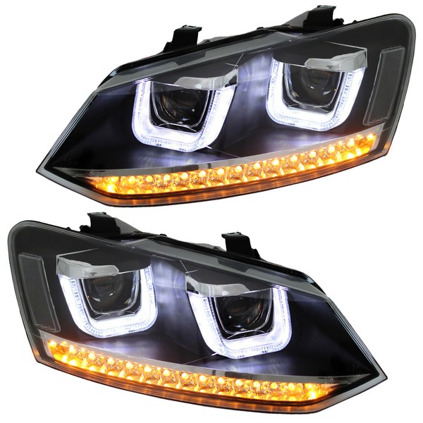 LED Scheinwerfer FüR VW Polo 6R 6C Schwarz + Dynamischer Blinker TFL Optik-image