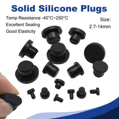 Hole Plug End Cap Round Solid Silicone Rubber Blanking Seal Bung 2.7-14mm Black