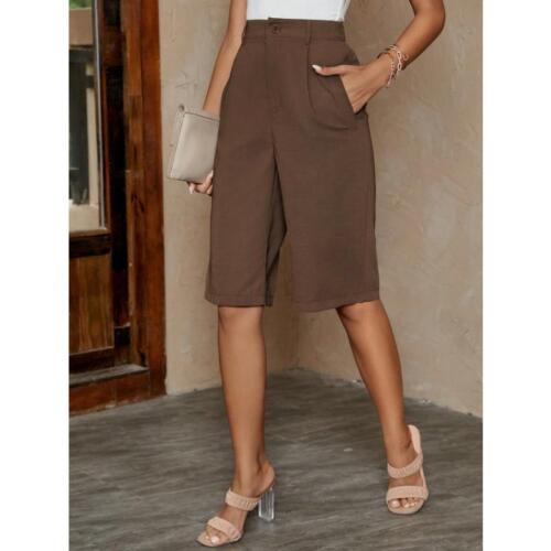 Women's High-waisted Loose-fit Casual Trendy Straight-leg Wide-leg Fifth pants - Picture 3 of 5