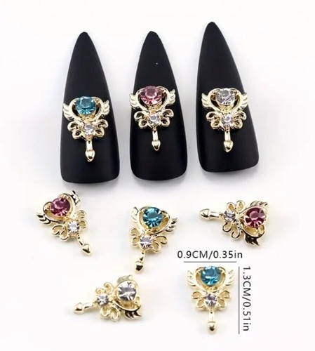 Lot 2 Pkgs 20 Pcs Gold Heart Teal Gem Keys Silver Stars Nautical Nail Art Charms - Picture 4 of 7