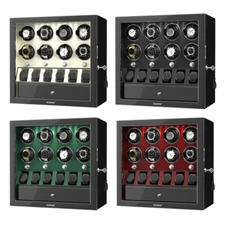 Compact Automatic 8 Watch Winder with 6 Extra Watches Display Storage Box Case