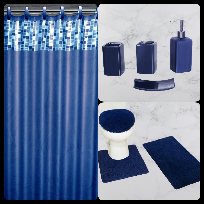 NEW 20PC MATCHING BATHROOM SHOWER CURTAIN MAT SET WITH CERAMIC ACCESORIES eBay