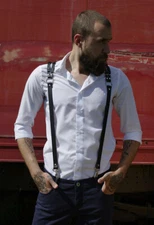 ON SALE!! Men Leather Suspender Braces Y-Back Snap Hook Adjustable Belt Trousers