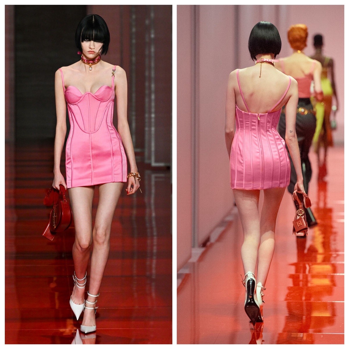 NWT $7,395 Versace Runway 2022 Medusa Corset Satin Midi