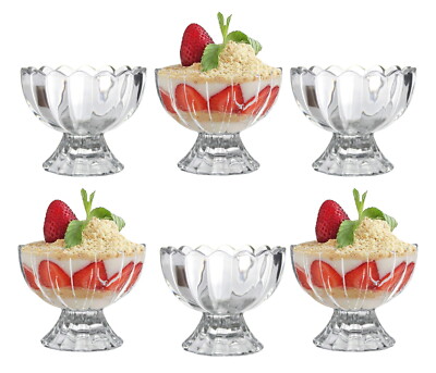 6 x Eisbecher Glas Fuß Dessert Cocktail Obst Pudding Schalen Trifle