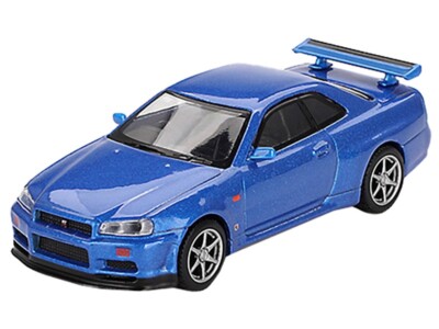 NISSAN SKYLINE GT-R R34 V-SPEC RHD BAYSIDE BLUE 1/64 DIECAST BY