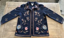 Elana By Tanner Vtg Wool Jacket Size 1 Cardigan Embroidered Detail Navy Blue