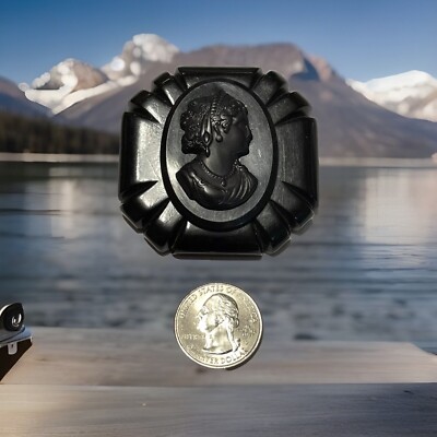 Antique Edwardian Art Nouveau Deco Cameo Momento Mori Mourning Brooch
