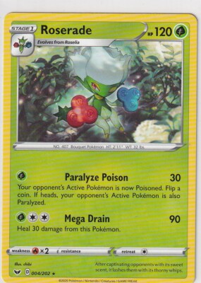 Pokemon Karte TCG Schwert und Schild Nr. 4/202 Roselia englisch