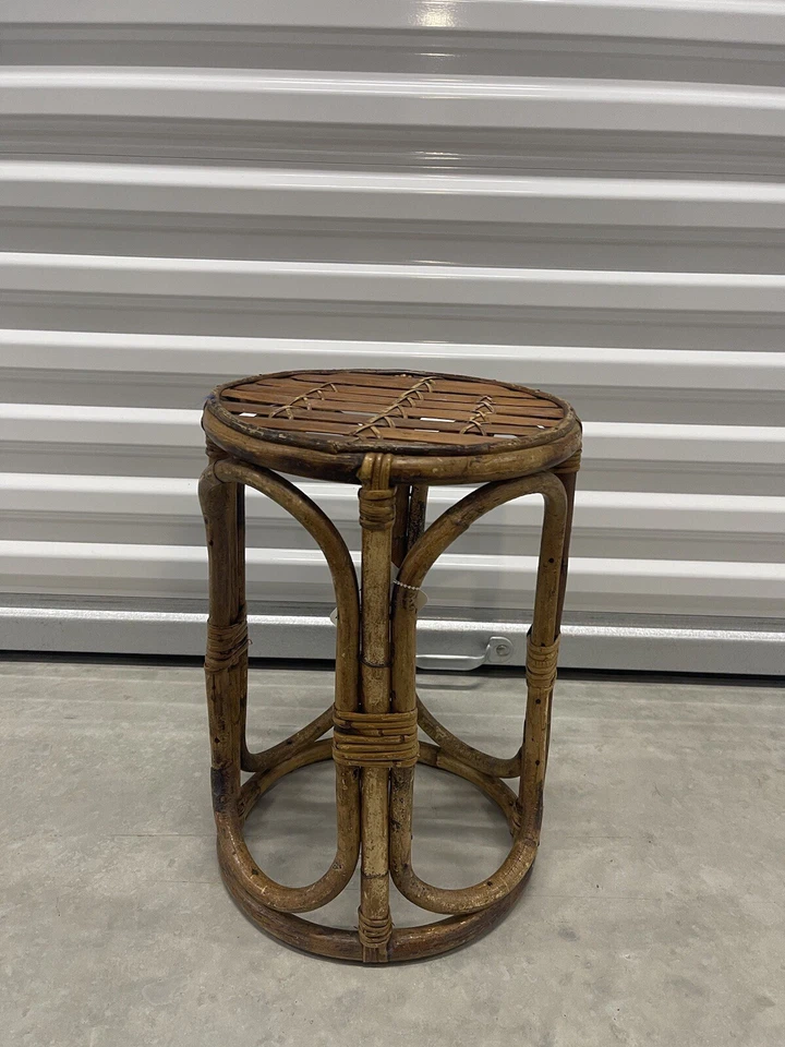 Vintage Woven Wicker Rattan Bentwood Bamboo Side Table Philippines 17 1/2" Tall - Image 2 of 4