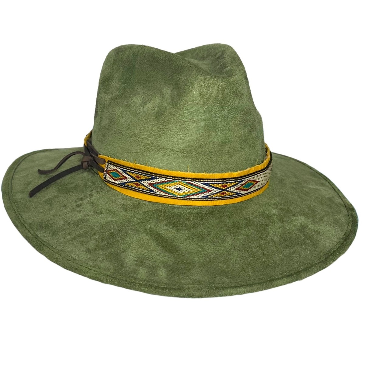 Green Wide Brim Fedora Banded Hat Medium | eBay display picture 1