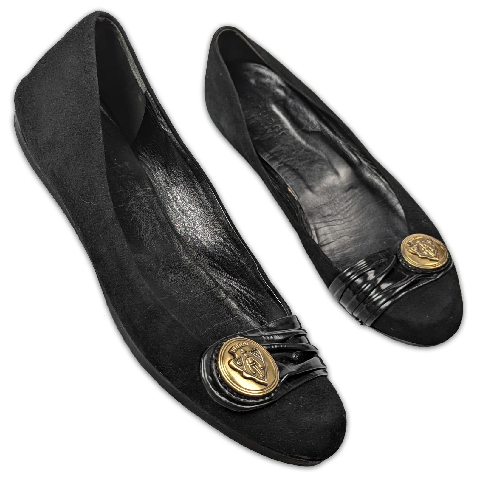 Plats de ballet plats en cuir daim noir Gucci EU38 US8 logo métallique classique