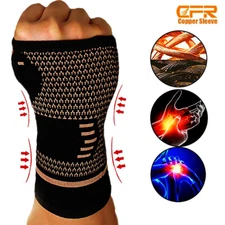 Copper Wrist Support Gloves Arthritis Elastic Compression Hand Palm Brace Sleeve