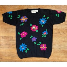 Vintage Short Sleeve Sweater Top Size Medium/Large 1980s Knit Ramie/Cotton