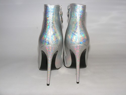CEVARISAI Size 7 M Metallic Silver Stiletto 4" Heels Bootie Boots Croc Print - Picture 6 of 11