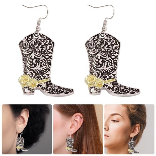 Fashion Rose Flower Boot Shape Earrings Unique Ear Jewelry Alloy Texture - Picture 2 of 8