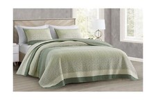 Chezmoi Collection Reed 3-Piece Chic Patchwork Striped Quilt Set - Green Flor...