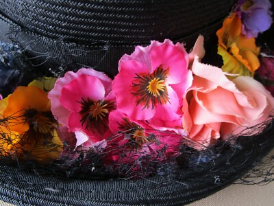 Vintage Straw Hat With Flowers,  Made By Hats By Julian, 21 Inches Vintage Yellow & White Straw Hat with Flowers, 1960s Mr  main image 4
