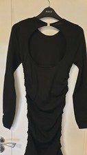 Zara Black Knit Dress Ruched Sides Open Back Size S
