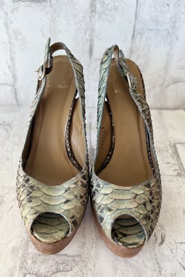Stuart Weitzman Shoes Heels Womens Snakeskin Slingback Pumps Peep Toe Size  M
