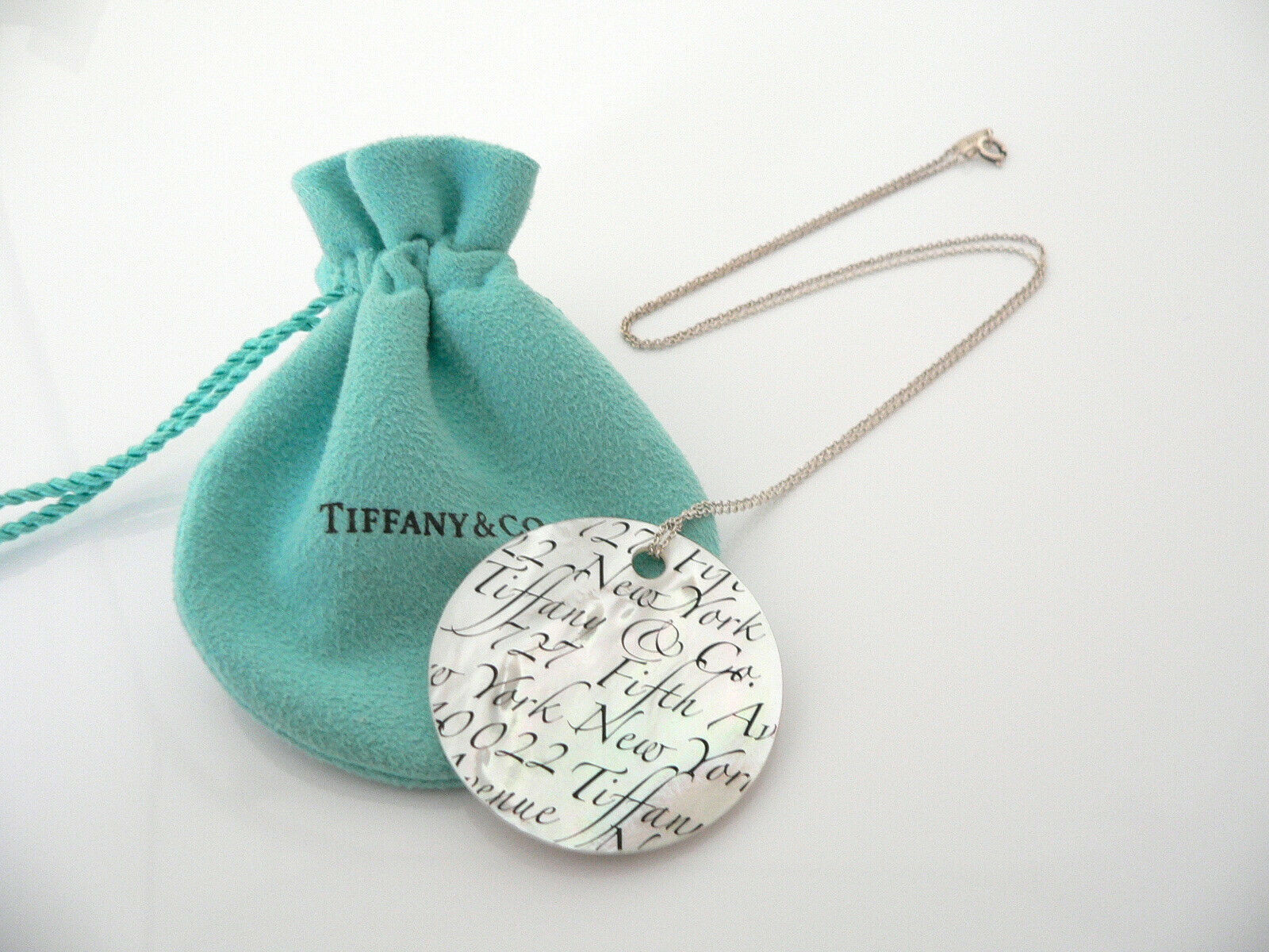Tiffany & Co Mother Pearl Necklace Notes Charm 20 In Silver Chain Gift Pouch Art