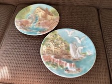 Vtg 10.5D Pair Of 2 Scenic Plates Wall Decoration Hand Made Unique 3D EUC