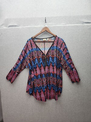 Cato Womens Multicolor Chevron Print Tunic Top 18/20 3/4 Sleeves Lightweight