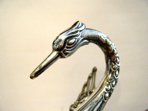 5" Large Vintage Birks Germany Sterling Silver & Crystal Swan Master Salt Cellar - Picture 9 of 10