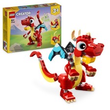 Creator 3in1 Roter Drache Spielzeug zum Fisch Figur zum Phönix Vogel Modell, Tierfigur...