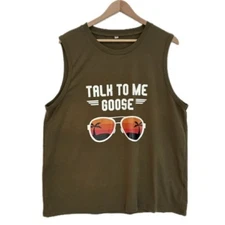 Talk to Me Goose Graphic Muscle Tank Top Women Size 2XL Olive Sunset Sunglasses