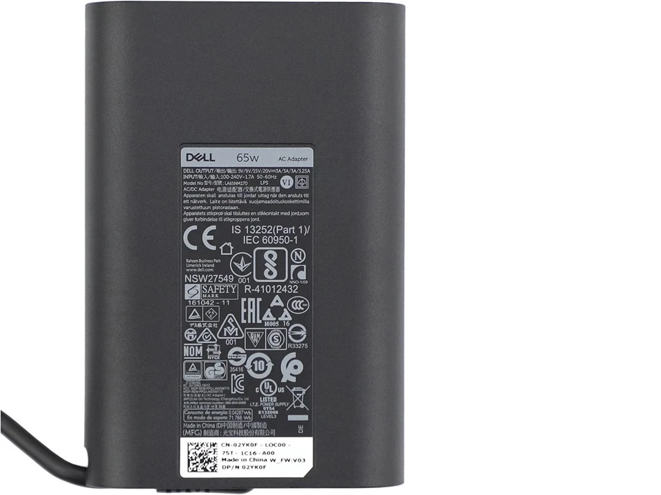 Cargador adaptador de CA Dell 65W USB-C tipo C con cable de alimentación LA65NM170 2YK0F 02YK0F Foto 2 de 2