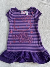 Hello Kitty by Sanrio Girl  s XS 4/5 Purple Striped Pink Glitter Ruffle Dress