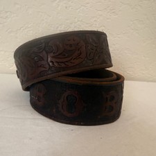 Vintage 70s Hand Tooled Leather Belt BOB Deadstock Western Floral Size 32-37