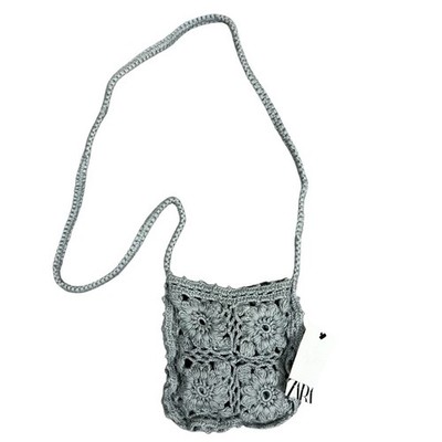 NWT Zara Mini Crossbody Purse Gray Floral Crochet Bohemian Cottagecore Artisan