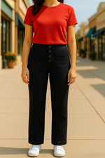 Halara Size L Tall Black Flex High Waisted Straight Leg Pull-On Pants Pockets